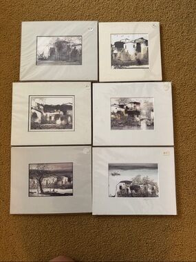 Neutral Sepia Village Art Print Set – Soft Gray & Cream Tones